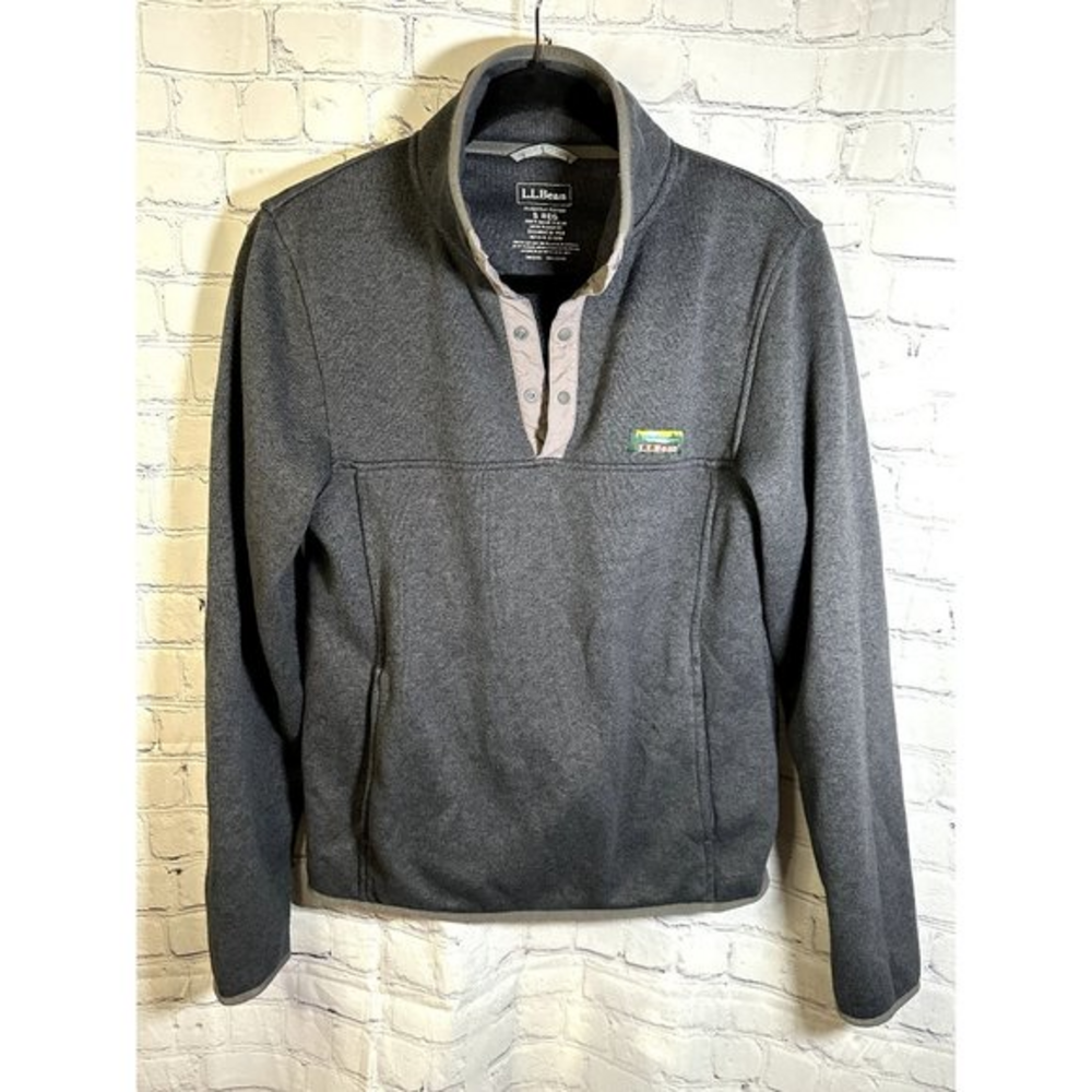 L.L. BEAN MENS GRAY 1/4 BUTTON FRONT LONG SLEEVE PULLOVER (S) WORN ONCE EUC